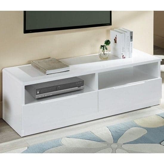 Magaly Modern TV Stand In White High Gloss With 2 Drawers_1