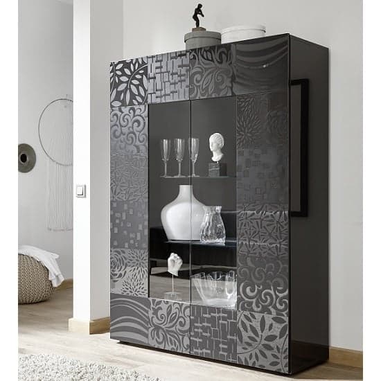 Ardent Modern Display Cabinet In Grey High Gloss With 2 Doors