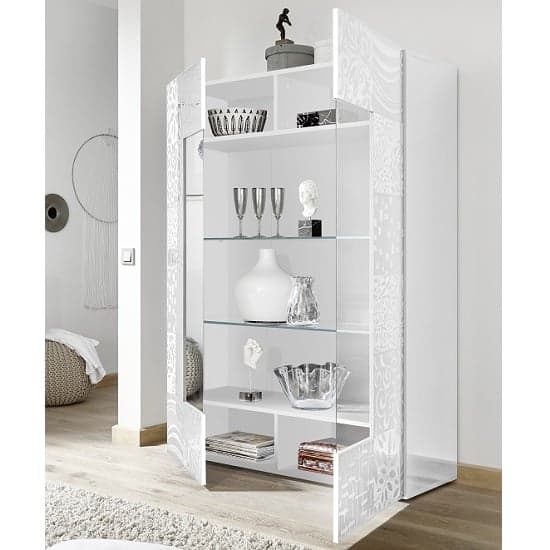 Ardent Modern Display Cabinet In White High Gloss With 2 Doors_2
