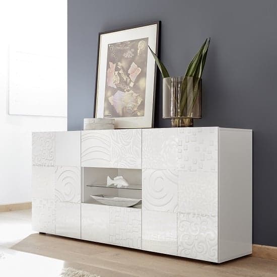 Ardent Sideboard In White High Gloss With 2 Doors And LED_1