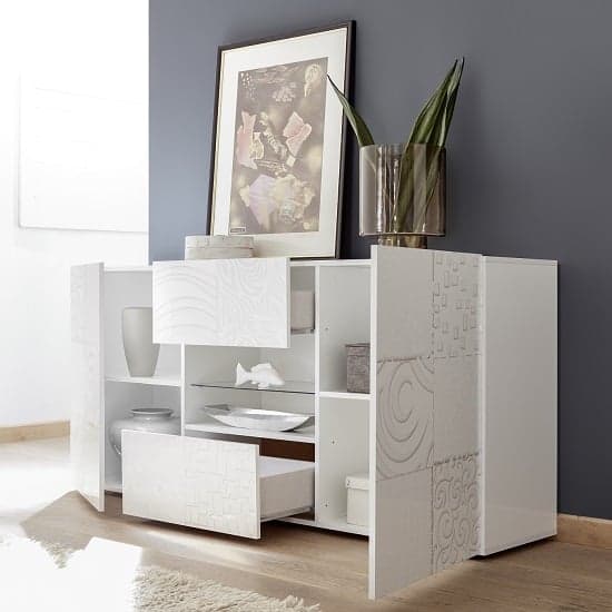 Ardent Sideboard In White High Gloss With 2 Doors And LED_2