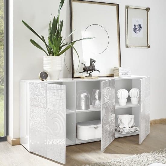 Ardent Modern Sideboard In White High Gloss With 3 Doors_2
