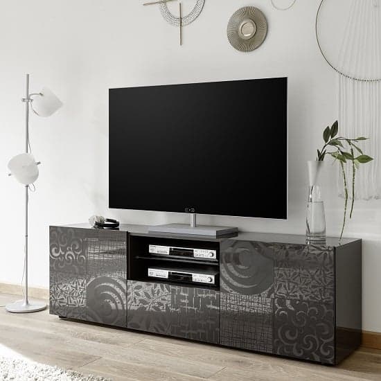 Ardent TV Stand Wide In Grey High Gloss With 2 Doors