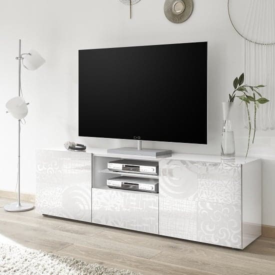 Ardent TV Stand Wide In White High Gloss With 2 Doors_1