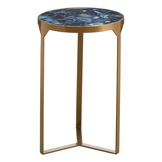 Arenza Round Blue Agate Stone Side Table With Gold Base_2