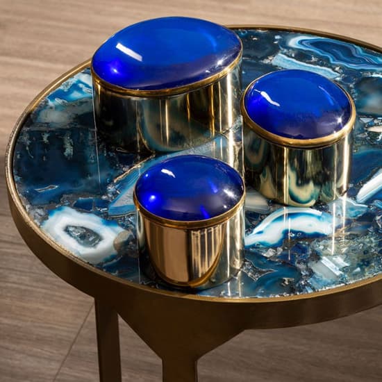 Arenza Round Blue Agate Stone Side Table With Gold Base_3