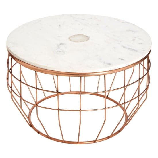 Arenza Round White Marble Coffee Table With Copper Frame_2