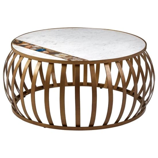 Arenza Round White Marble Coffee Table With Gold Frame_2