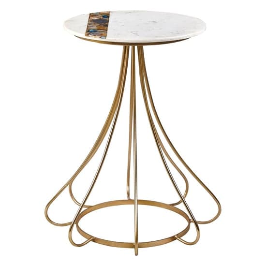 Arenza Round White Marble Side Table With Gold Frame_2