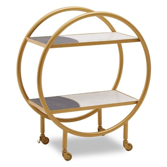 Arenza Two Tone Marble Shelves Drinks Trolley With Gold Frame_1