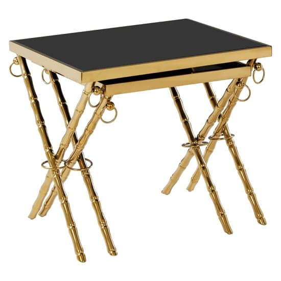 Arezza Black Glass Top Nest Of 2 Tables With Gold Steel Legs_2