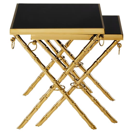 Arezza Black Glass Top Nest Of 2 Tables With Gold Steel Legs_4