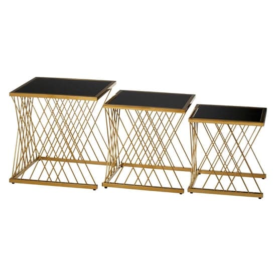 Arezza Black Glass Top Nest Of 3 Tables With Gold Steel Frame_5