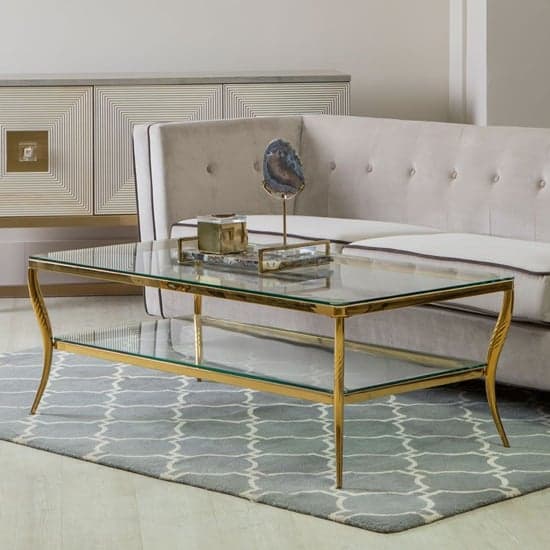 Arezza Clear Glass Top Coffee Table With Gold Steel Frame_1