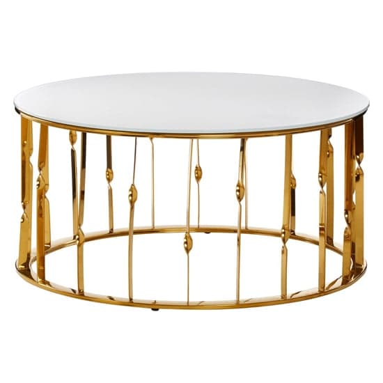 Arezza White Glass Top Coffee Table With Gold Steel Frame_1