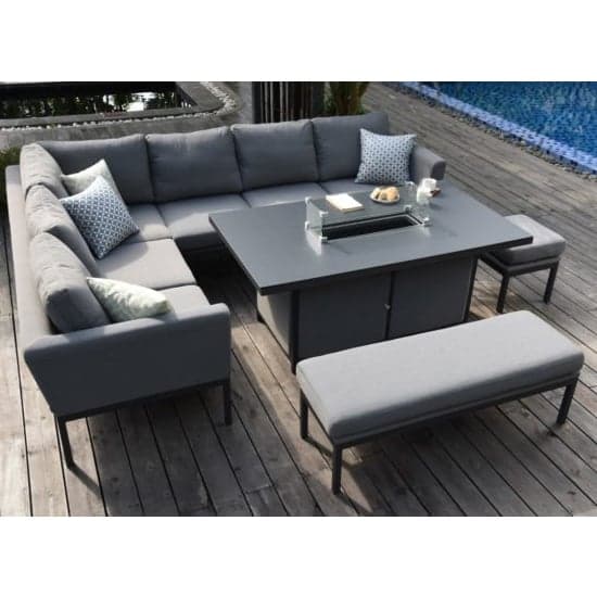 Arica Corner Lounge Set And Firepit Dining Table In Grey_3