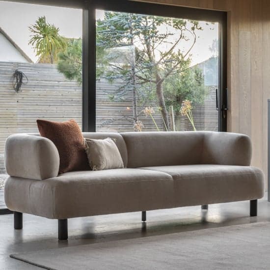 Arica Fabric 3 Seater Sofa In Cream With Dark Pine Wood Legs_1