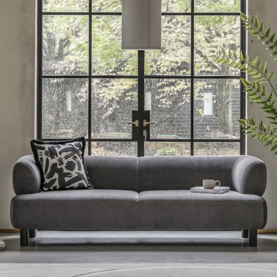 Arica Fabric 3 Seater Sofa In Grey With Dark Pine Wood Legs_2