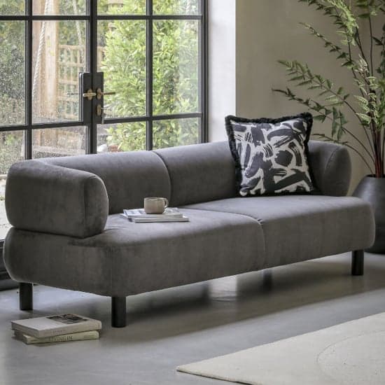 Arica Fabric 3 Seater Sofa In Grey With Dark Pine Wood Legs_1