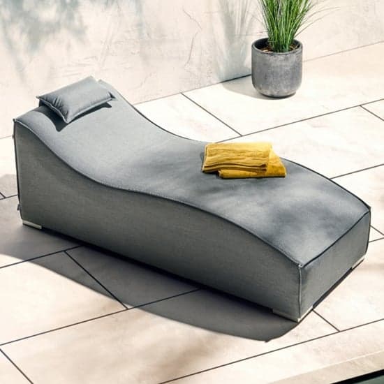 Arica Fabric Wave Sun Lounger And Drinks Table In Grey_2
