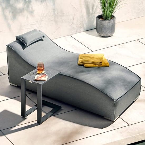 Arica Fabric Wave Sun Lounger And Drinks Table In Grey_1