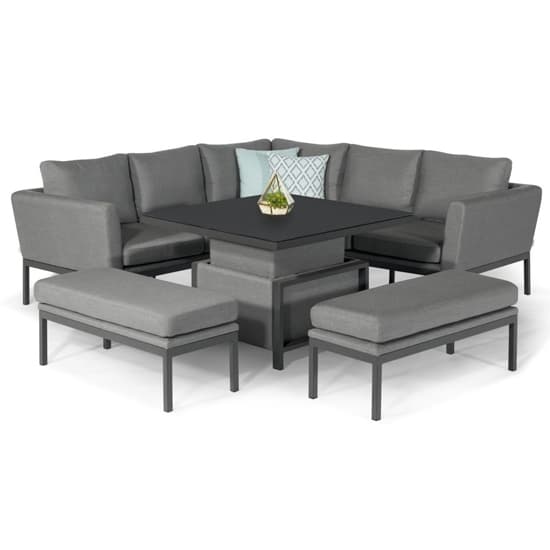 Arica Outdoor Corner Lounge Set And Square Dining Table In Grey_2