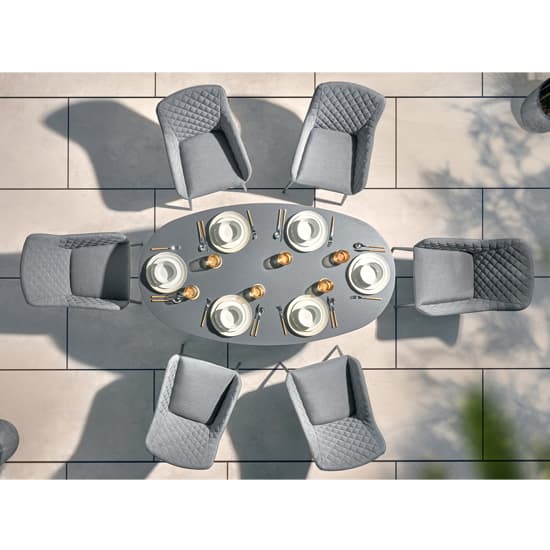Arica Outdoor Oval Wooden Dining Table With 6 Grey Armchairs_2