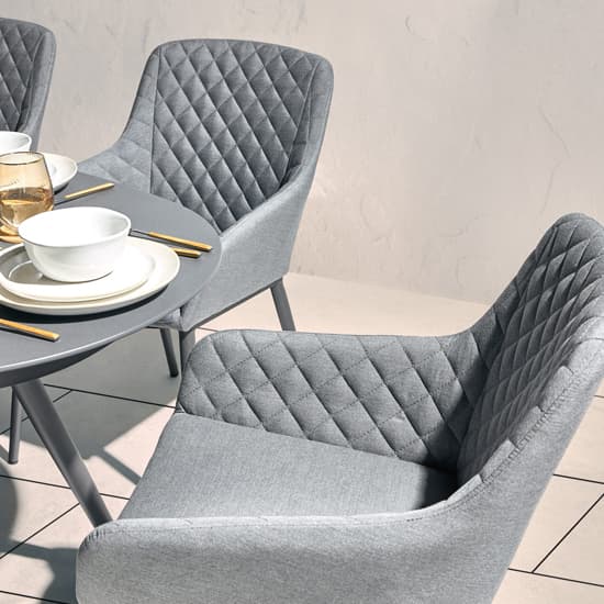 Arica Outdoor Oval Wooden Dining Table With 6 Grey Armchairs_3