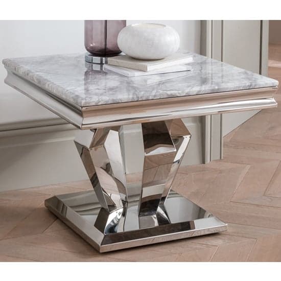 Arleen Marble Lamp Table With Stainless Steel Base In Grey