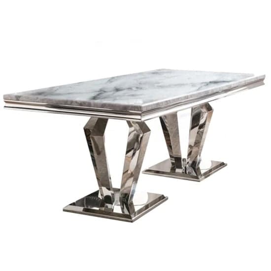 Arleen Small Marble Dining Table With 4 Bevin Pewter Chairs_2