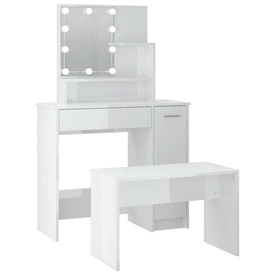 Arles High Gloss Dressing Table Set In White With LED_3