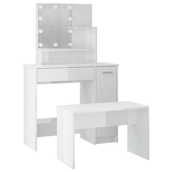 Arles High Gloss Dressing Table Set In White With LED_4