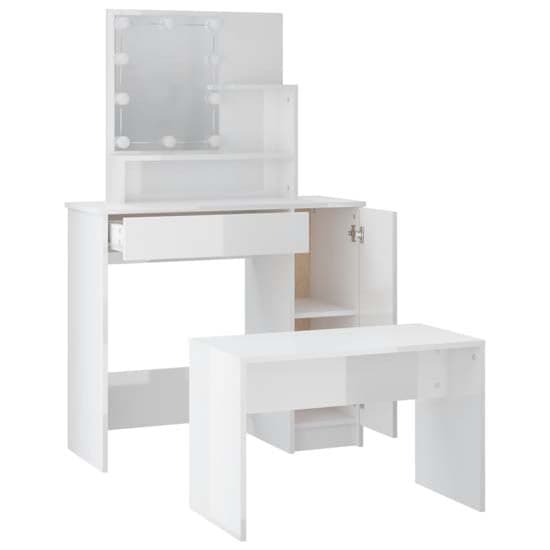 Arles High Gloss Dressing Table Set In White With LED_5