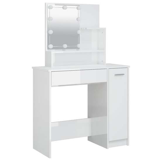 Arles High Gloss Dressing Table Set In White With LED_6