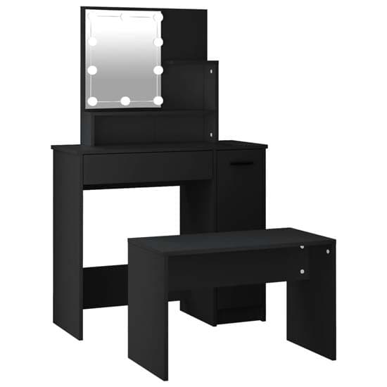 Arles Wooden Dressing Table Set In Black With LED_3