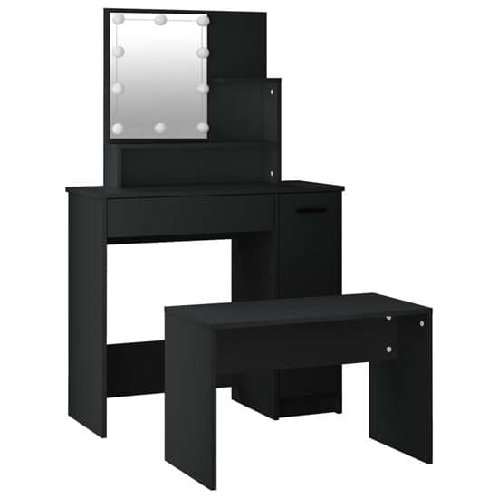 Arles Wooden Dressing Table Set In Black With LED_4