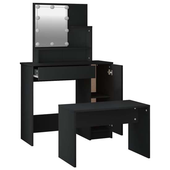 Arles Wooden Dressing Table Set In Black With LED_5