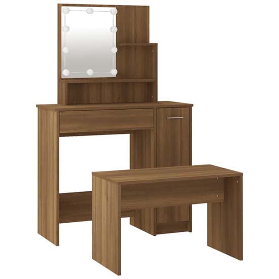 Arles Wooden Dressing Table Set In Brown Oak With LED_4