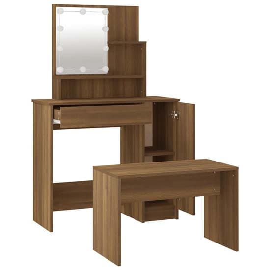 Arles Wooden Dressing Table Set In Brown Oak With LED_5