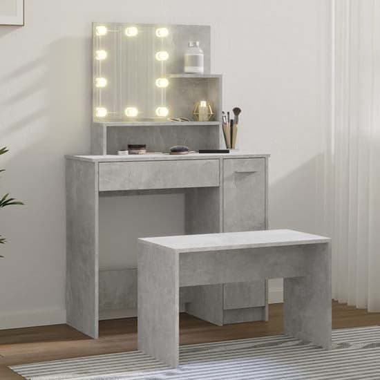 Arles Wooden Dressing Table Set In Concrete Effect With LED_2