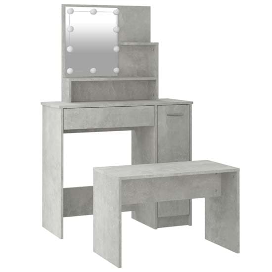Arles Wooden Dressing Table Set In Concrete Effect With LED_4