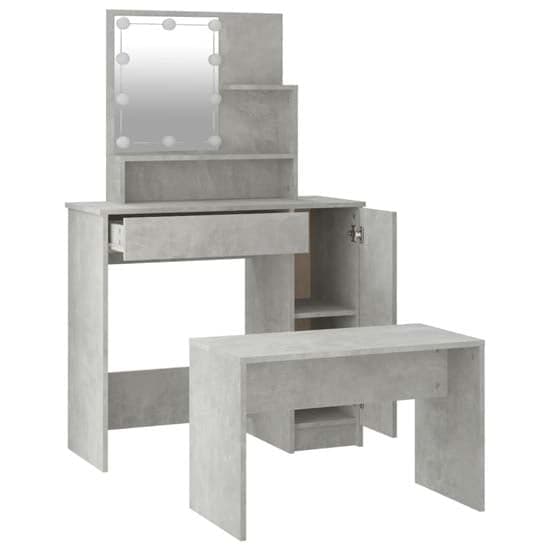 Arles Wooden Dressing Table Set In Concrete Effect With LED_5