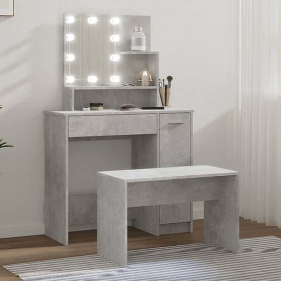 Arles Wooden Dressing Table Set In Concrete Effect With LED_1