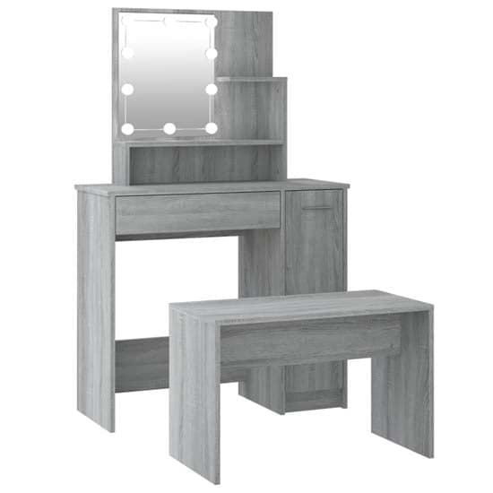 Arles Wooden Dressing Table Set In Grey Sonoma Oak With LED_2