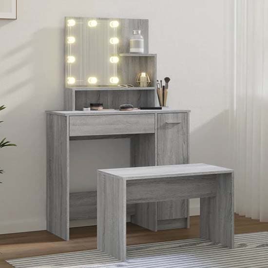 Arles Wooden Dressing Table Set In Grey Sonoma Oak With LED_3