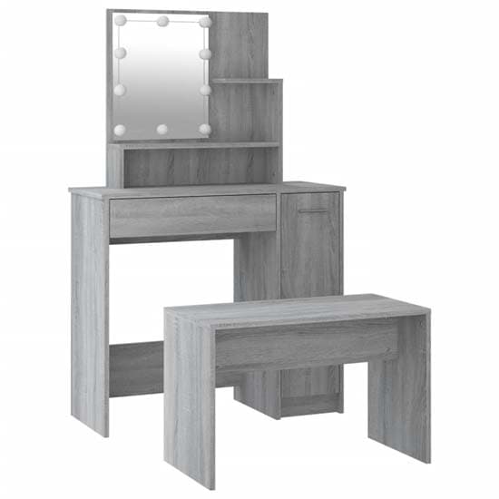Arles Wooden Dressing Table Set In Grey Sonoma Oak With LED_4