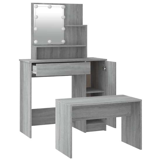 Arles Wooden Dressing Table Set In Grey Sonoma Oak With LED_5