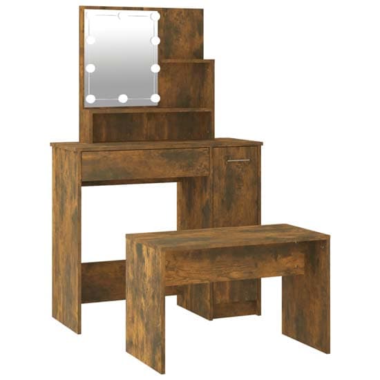 Arles Wooden Dressing Table Set In Smoked Oak With LED_3