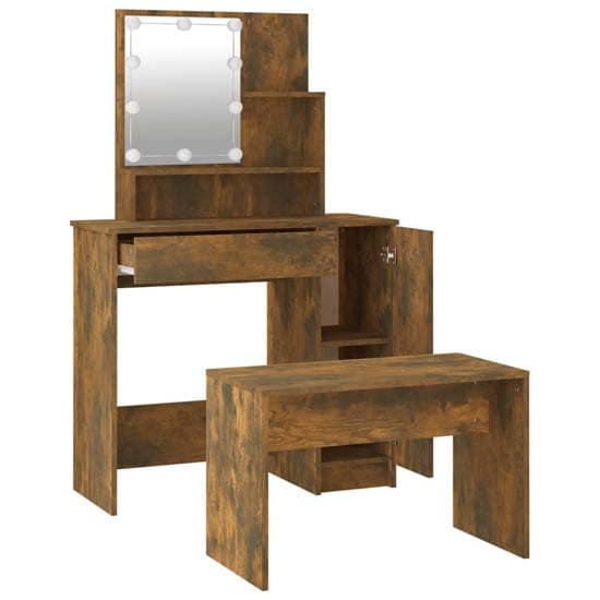 Arles Wooden Dressing Table Set In Smoked Oak With LED_5