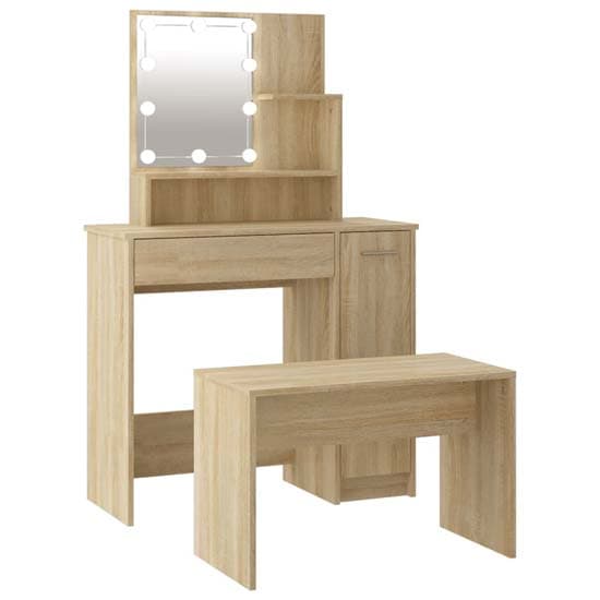 Arles Wooden Dressing Table Set In Sonoma Oak With LED_3